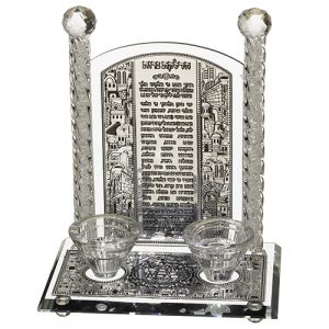 פמוטי קריסטל עם פלקטה הדלקת נרות ירושלים