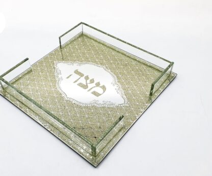 מגש למצה זכוכית מוזהב מהודר