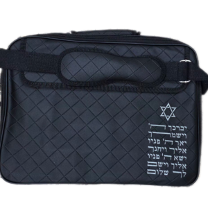 תיק לטלית ותפילין דמוי עור רקמה כתר יברכך שחור