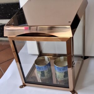 מתקן לנר זיכרון ונרות שבת ממתכת וזכוכית זהב